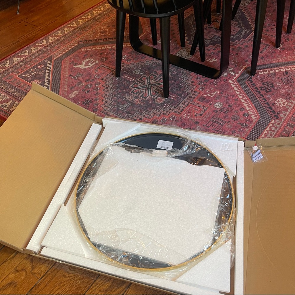 NEW West Elm Black Circle Round Matte Framed Boho Wall Entry Mirror - 24" x 24" - Picture 9 of 10
